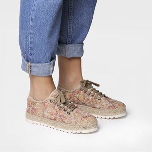 TONI PONS Embroidered Floral Espadrille Sneakers Beige Pink EU Size 39 US Size 8